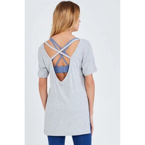 UNIQUELY Lorna Jane Women's Criss Cross Ribbed Soft Open Back Shirt Size XL Gray - Picture 3 of 10